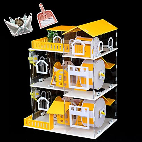 Hamsterkäfig Kleintierkäfig Groß Acryl-Material Transparent Zwerghamster Käfig Nagerkäfig Villa Zusammengebautes Atmungsaktives Hamsterhaus für Kleintier Mäuse Goldhamster Sugar Glider mit Zubehör