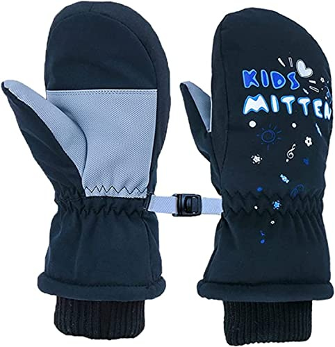 FAYHIJUN Waterproof Kids Mittens Boys Girls Winter Cold Weather Warm Snow Ski Gloves for Baby Girl Boy outdoor 2-9 Age (Black, S)