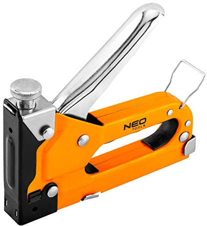 NEO TOOLS Agrafeuse à main pour meubles 4-14 mm - Pour pinces en J - Corps en métal - Force d'agrafage réglable - Poignée profilée - Serrure de sécurité