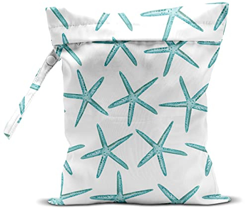 zcyxuuw Nass-Trocken-Tasche für Badeanzug, Reisen, Strand, Pool, Windeln, schmutzige Yoga-Kleidung, Make-up, wasserdicht, wiederverwendbar, Strandtasche mit Ozean-Dekor, Seestern, Seepferdchen, Anker