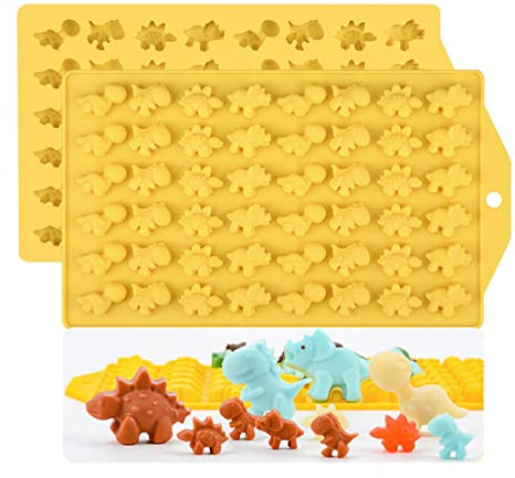 JasCherry 2 Pack Silicone Moulds For Wax Melts Baking Chocolate Candy Soap, Reusable Non-Stick Muffin Cupcake Mould, 48 Cavity Theme of Little Dinosaur, Colour Random