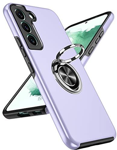 LeYi for Samsung Galaxy S22 Phone Case, Shockproof Protective Cover | Invisible Metal Ring Stand Holder Tough Shockproof Protective Phone Cover for S 22 - Purple