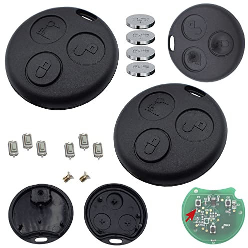KONIKON Repair Set Autoschlüssel 2X Schlüsselgehäuse + 6X Drucktaster + 4X CR1225 Batterie Auto Schlüssel kompatibel mit SMART 450 Fortwo Roadster Cabrio Coupe 98-07 Fernbedienung Gehäuse