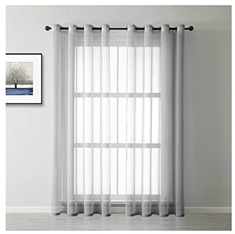KnBoB Vorhang Voile Transparent, Polyester Grau Einfarbig Schlafzimmer Gardine mit Ösen 96 x 138 cm
