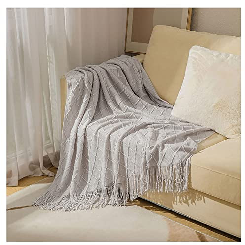Warme Strickdecke bettüberwurf Sofadecke überwurfdecke Abdeckung Kuscheldecke Gestrickte Decke Quaste dünne Decke Schlafdecke Waffelwürfe für Schlafzimmer, Couch, Reisen LiGrau