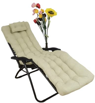 REINO MANSIDI Cojín Tumbona 180x55x6cm Reclinable con Almohada Reposacabeza, Colores Lisos. Colchoneta Tumbona Exterior con Relleno de Fibra Hueca. (Beige)