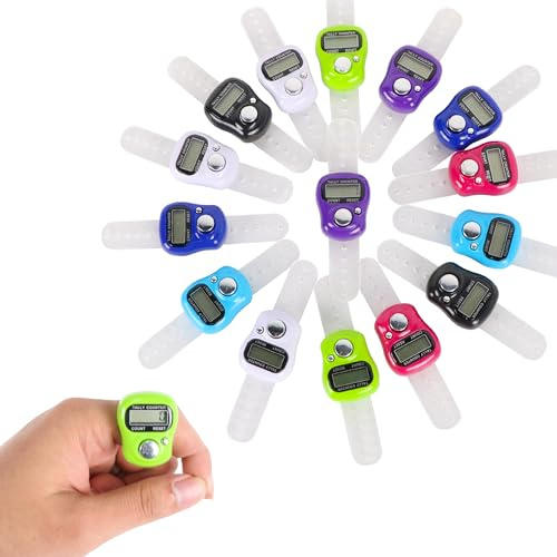 15er Set Maschenmarkierer Stricken Zikirmatik Handzähler - 7 Farben Zähler | LED Reihenzähler Stricken Elektronischer Zähler Mini Fingerzähler für Strickarbeiten, Sport, Inventur, Marketing und Golf