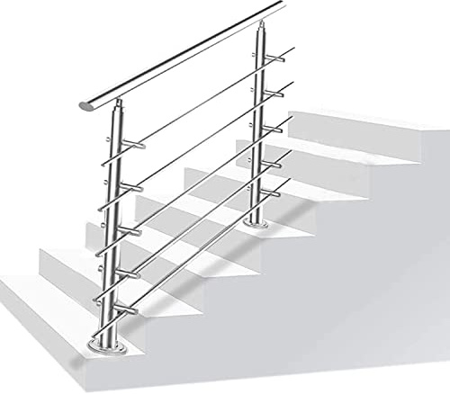 Daromigo 180cm Edelstahl Handlauf Geländer mit 5 Querstreben, Handlauf Winkelverstellbar, Ø 42mm Treppengeländer Edelstahl für Innen und Außen,Treppen, Balkon