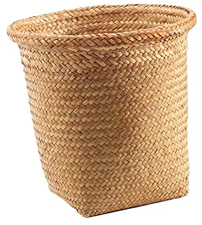 Zerodeko Kitchen Trash Can Garbage Container Bin Small Woven Basket Wicker Waste Paper Basket Wicker Bathroom Trash Can Straw Basket Bin Seagrass Baskets Wooden Dirty Laundry Basket Storage