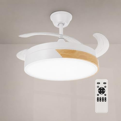 M Mimotec- Ventilador de Techo LED Messe Nature 72W con Luz CCT Regulable e Intensidad, Motor DC Ultrasilencioso, 6 Velocidades, 4 Aspas Retráctiles, Temporizador, Mando a Distancia