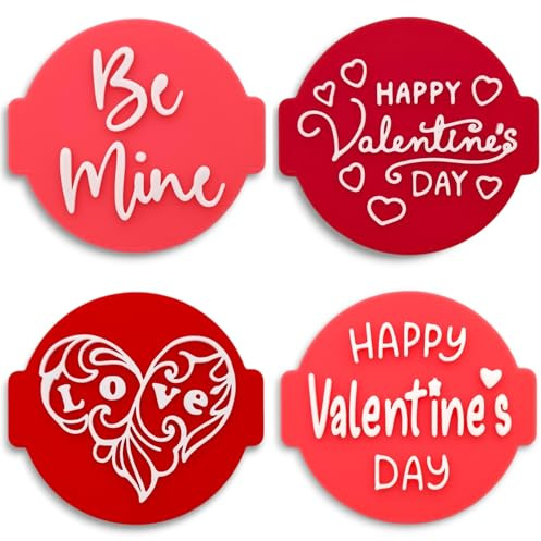 Happy Valentines Day (Set of 4 Stamps) Embosser Stamp for Fondant, Icing, Cupcake, Cake, Biscuits, Decoration