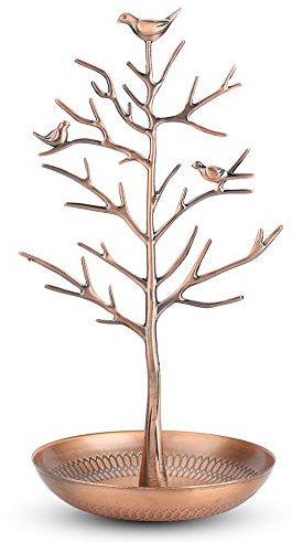 QANYEGN Schmuck Baum Schmuckhalter, Baum Armbandstnder, Vgel Schmuckstnder Kettenstnder für Ringe Ohrringe Halsketten (Antikes Messing)