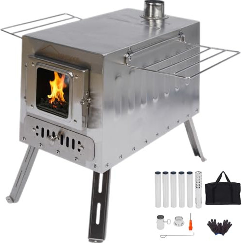 DANCHEL OUTDOOR CS6 Portable Large Tent Stoves Wood Burning Winter Camping, Hot Tent Stove Camping 304 Stainless Steel for Fishing/Hunting/Family Tents