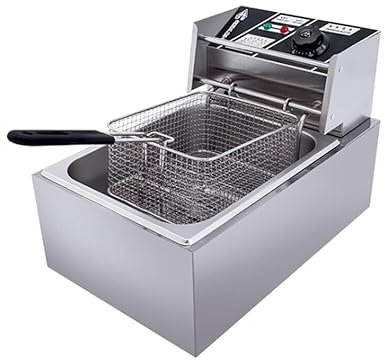 Friteuse Électrique Commerciale 2500W 6L en Acier Inoxydable avec Zones Froides, à Huile pour Restaurants, Cafés, Snack-Bars, 60-200°C