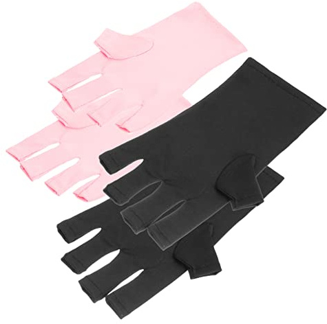 HAPINARY Guantes Protectores para Uñas UV sin Dedos, 2 Pares de Guantes de Poliéster para Manicura, Protección Solar y Uso en Rutina de Manicura