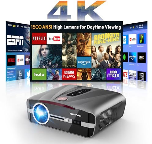 Daylight Projector 2300 ANSI Ultra HD 4K HDR10+ Daytime Smart Projector with Tof Autofocus Short Throw Home Theater Projector with Wifi Bluetooth Android TV LAN for Bright Room Gaming Outdoor Movie