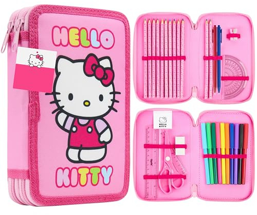 Hello Kitty Sanrio Astuccio Bambina con Materiale Scolastico Kawaii Set Cancelleria Grande Capacità Carino Cinnamoroll Kuromi Anime Regalo Bambina (Multi Hello Kitty)