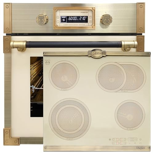 Kaiser Four à pyrolyse EH 6427 ElfAD+KCT 6185 IElfEm, rétro pyrolyse - Four encastrable 73 l - Verre de couleur ivoire 60 cm + plaque vitrocéramique rétro - Plaques métalliques bronze - 4 QickHeat