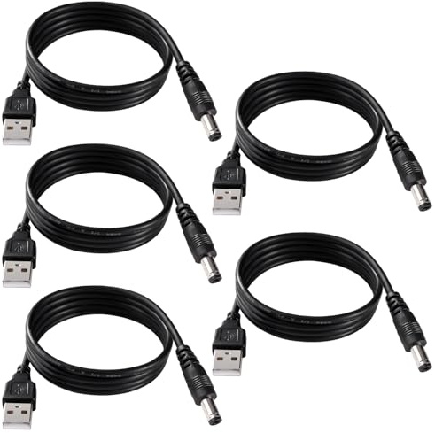 KUOQIY 5 Pièces 1m 24AWG Cable USB vers DC 5V, USB vers 5.5x2.1 mm DC Barrel Jack Adaptateur D'alimentation, pour Appareils Électroniques, Ordinateurs Portables