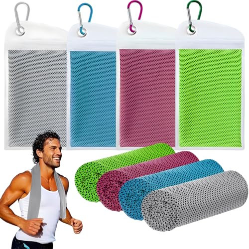 Cooling Towel, Gym Towel, 4 Pack Cooling Towels for Neck, Soft Breathable Travel Cool Towel, Sports Towels for Gym, Golf, Yoga, Fitness, Camping, Running, Workout and More Activities