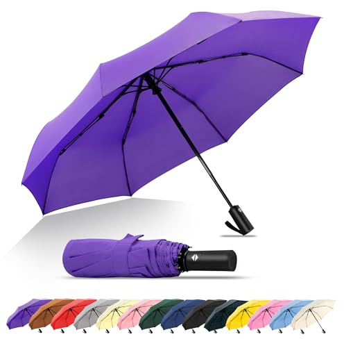 SoulRain Regenschirme für Regen, langlebiger und kompakter Regenschirm, Rucksack, Geldbörse, tragbarer Regenschirm für Reisen – automatisches Öffnen und Schließen, starkes Fiberglas (lila)