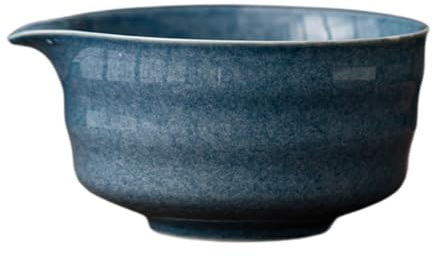 Milageto Ceramic Matcha Bowl Japanese Tea Cup Accessories Tea Ceremony Handmade with Pouring Spout Matcha Mixing Bowl for Kitchen, Dark Blue