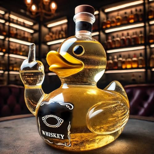 HDSDVNON Decantador de pato de vidrio de 10 oz con diseño de gestos divertidos - Botella de whisky y vino soplada a mano con boquilla fácil de verter(B)