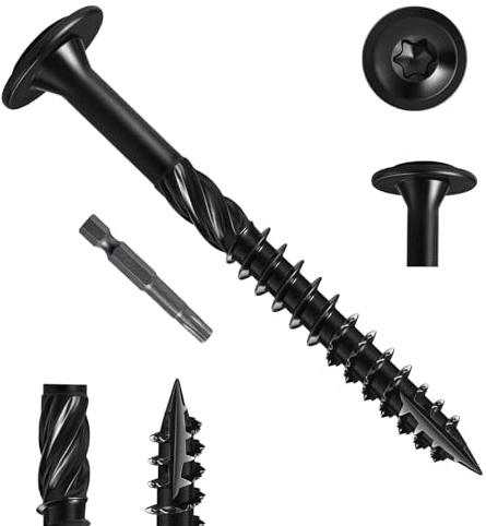 Zuyya 20 Stück Holzschrauben Torx 6,3 x 75 mm, Tellerkopfschrauben Schwarze Schrauben, Spanplattenschrauben, Holzbauschrauben für Dachkonstruktionen, Konstruktionsschrauben mit T30 Bit