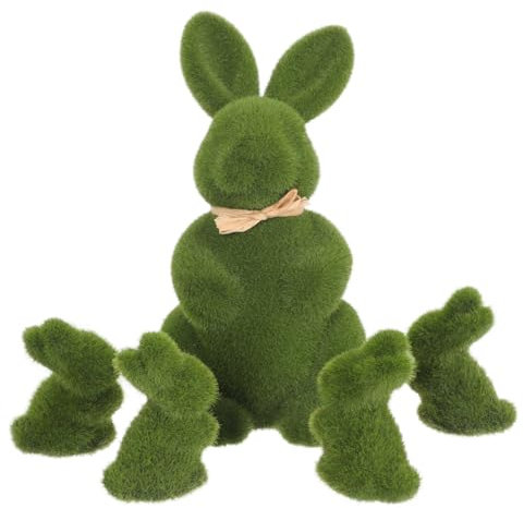 NOYGRNH 5 Pezzi di Statuette di Conigli pasquali in Erba Artificiale, Coniglietto Floccato, Statuetta di Animali, Ornamento di Coniglio Pasquale, Statua for la Decorazione del Giardino di Pasqua.