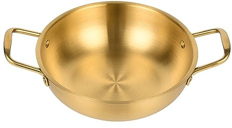 Pentola per ramen coreana in acciaio inox con doppio manico - Pentola per pasta, frutti di mare, frittate, paella, piccole pentole a riscaldamento rapido per zuppe, curry e stufati, 7 misure di piatti