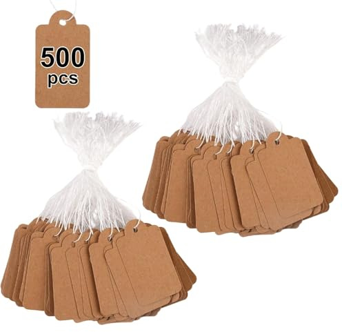 500 stycken prislappar, 4,5 × 2,8 cm för smycken, gåva (brun)