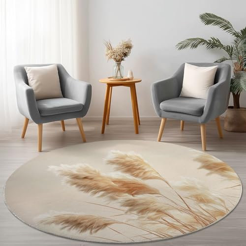 Generico Tappeto Rotondo Salotto, Morbido Canne Surrealiste Tappetini Antiscivolo lavabile in lavatrice, Tappeto per Bambini Cameretta Cucina Casa Zona Balcone Tappet Tavolino 160 cm, Beige Chiaro