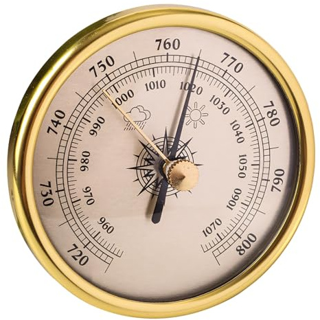 Gold-Framed 2.83-Inch Barometer for Indoor & Outdoor Weather Monitoring, High Precision Gauge