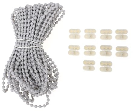 MUCKLILY Catena a Sfera per Tende a Rullo 10 Metri Grigia Connettori Pom Estensore Regolabile per Catena di Trazione Ventilatore e Tende Ricambio Cordino Colore Casuale