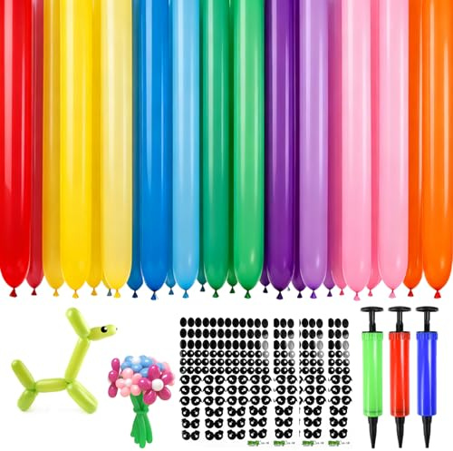 WEFHEF 150 Pcs Ballon Long Modelage Coloré, Ballons de Modélisation avec 3 Pompes à Air et 4 Autocollants en Yeux, Ballon à Sculpter Torsadé en Latex, Ballons Magiques à Gonfler, pour Mariage Fête