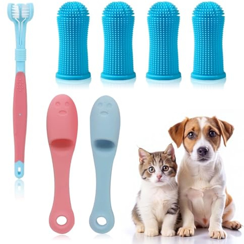 JEYORZY Set Spazzolino Per Cani Confezione Da 7, Pulizia Denti Cane, Spazzolino Da Dito Per Animali Domestici, Set Per La Pulizia Dei Denti Multi-Angolo Per Animali Piccoli Taglia, Medi e Drandi