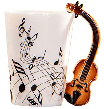 YTtkku Taza de agua para café, leche, cerámica, violín, café, leche, con asa, para músico violinista, con tapa, sin asa