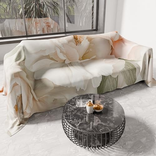 PETTI ARTIGIANI ITALIANI - Cubresofá Multiuso de Microfibra Antimanchas, Diseño 25 Floral 40, Lavable y Protector para Sofá, Colcha y Cubremesa – 360x270 cm - Made in Italy