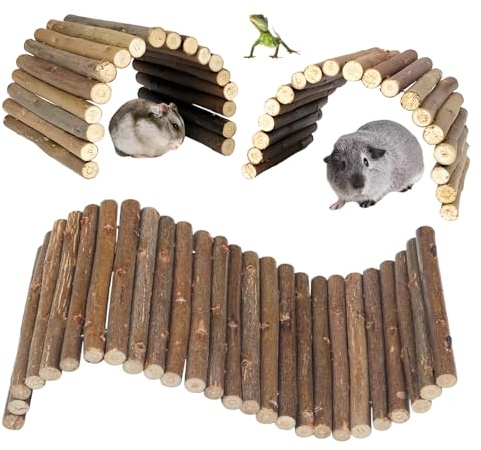 COZERI 2PCS Bendable Wooden Bridge chewable for Hamsters, Guinea Pigs, Lizards,Hermit Crabs,tortoise accessories, Reptile Hideout Hut & Wood Climbing Toy, DIY Tunnel/Ramp/Partition Wood Ladder