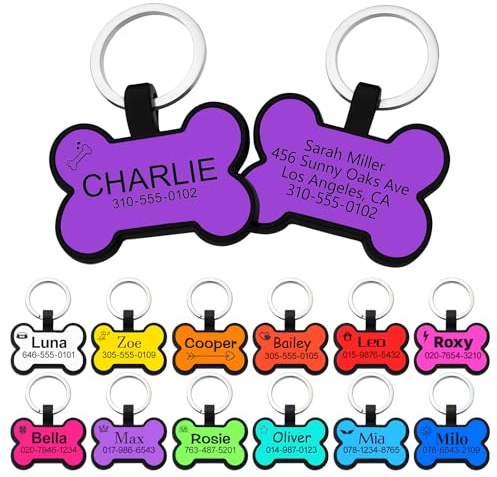 Dog Tags for Pets Engraved UK, Personalised Silicone Dog Tag with Any Name & Text, Custom Dog Name Tag for Pet Dog, Engraved Pet Tag, Soundless No More Jingling Dog Id Tags for Dogs, (Lila)