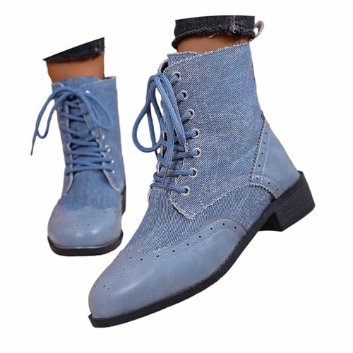 KBOPLEMQ Stivaletti da donna Chelsea, moderni, caldi, comodi, invernali, da trekking, con suola in gomma antiscivolo con tacco a blocco, per autunno e inverno, O celeste, 39 EU