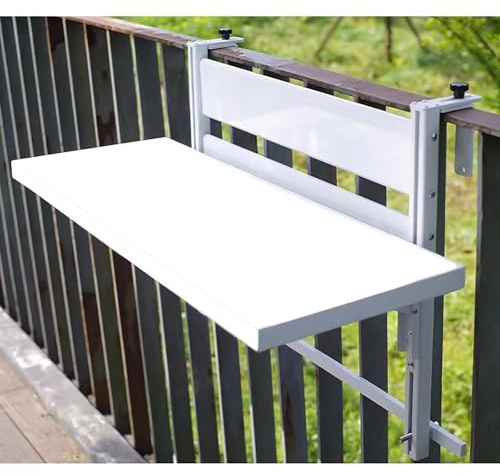 Table de Balcon Pliable et réglable en Aluminium, idéale pour Les balustrades, idéale pour Les terrasses de Jardin (Blanc 60 x 30 cm)