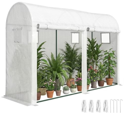 Outsunny Serre de Jardin Petite Serre de Balcon 300 x 100 x 200 cm Blanc | Bâche PE et Châssis Acier, Portes et Fenêtres Roulantes, pour Légumes et Fleurs, Intérieur et Extérieur