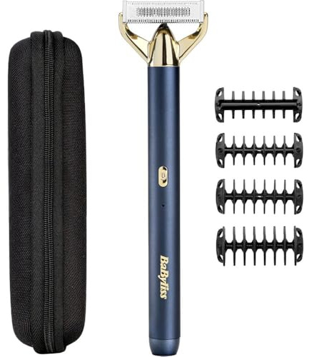 Regolabarba e rasoio - BABYLISS - X-Blade Super-X Metal - Senza fili - Durata della batteria 45 min - 4 pettini - Edizione oro e blu navy