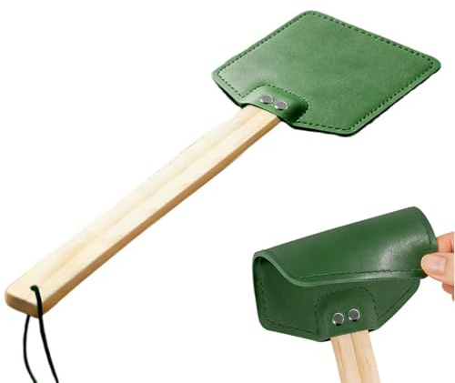 Mata Moscas De Cuero | Matamoscas Manual De Mango Largo Y Portátil - Batidor De Moscas Con Anilla Para Colgar | Para Jardín Hogar Porche Camping Exterior Patio Trasero Terraza Interior Y Al Aire Libre