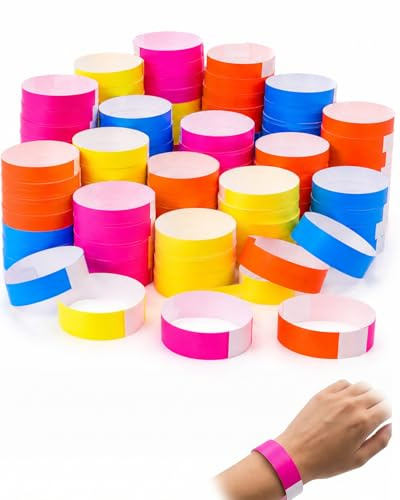 TISCH Braccialetti Identificativi 400 Pezzi (Arancione, Rosa, Giallo, Blu) – Impermeabili, Anti-strappo e Anti-manomissione per Eventi, Feste e Controllo Accessi Sicuro.