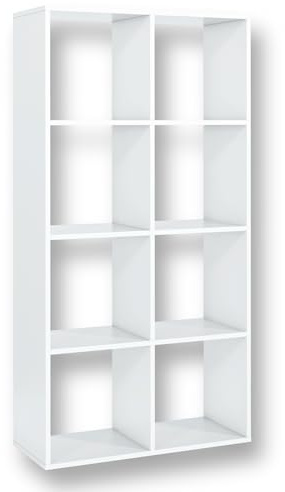 meble masztalerz Bücherregal mit 8 Fächern Weiß 72x30x142 cm | Sideboard Wohnzimmer, Schlafzimmer Schubladenschrank, Kommodenschrank Flur, Möbel für Wohnzimmer, Schrank mit Schubladen