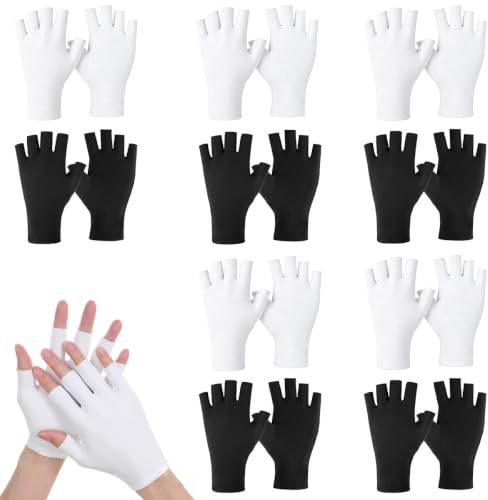 10 Paires Gants Coton Dermatologique Blanc Noir, Sans Doigts Gants