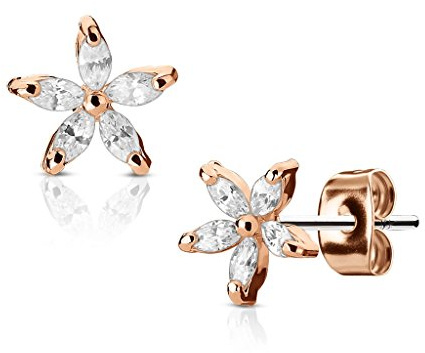 beyoutifulthings Damen 1 Paar Ohringe Ohrringe Set Stecker Edelstahl Chirurgenstahl Marquise Bluetenblatt clear Zirkonia gold silber roségold