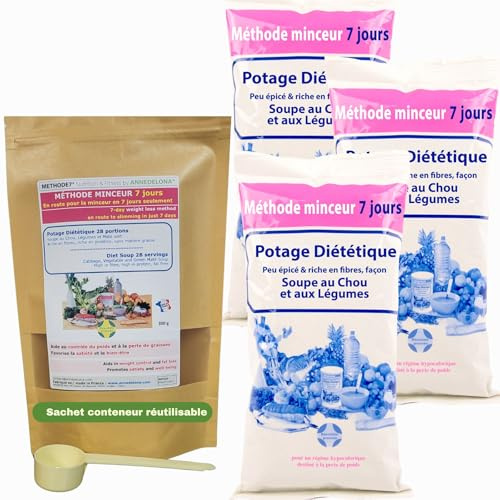 Annedelona CURE METHODE MINCEUR 21 JOURS NATURELLE ET EFFICACE. Potage Diététique Soupe au Chou et Légumes Riche en Fibre et Vitamines (84 Portions). Fabriqué en France.